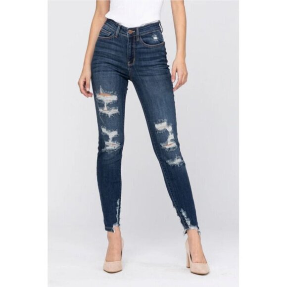 Judy Blue Skinny Jeans Womens 16W High Rise Cassandra Stretch Distressed NWT - Picture 1 of 12